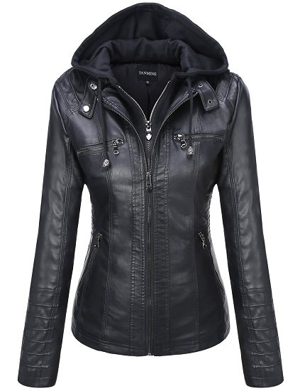 Women's Hooded Leather Jacket