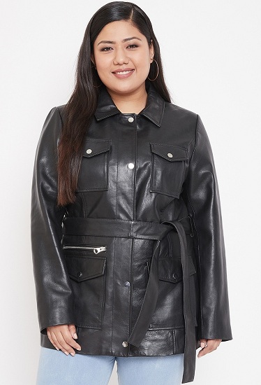 Women's Plus Size Long Leather Jacket