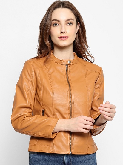Women's Tan Slim Fit Leather Jacket