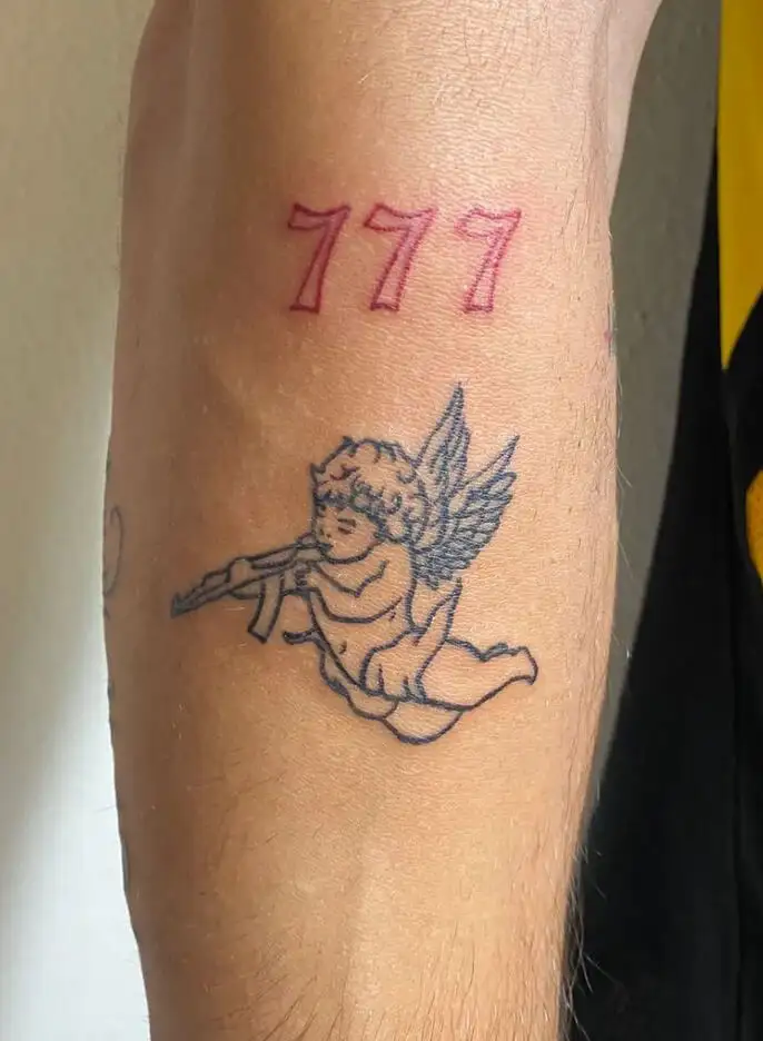 777 tattoo on etherealeyesore  Number tattoos 777 tattoo Small tattoos