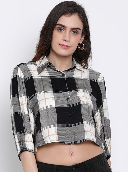 Black And White Cropped Checked Shirt