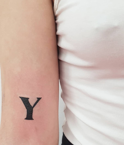 Y Letter Tattoo On Arm
