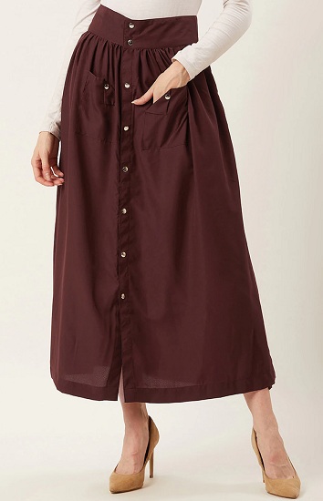 Button Front Formal Maxi Skirt