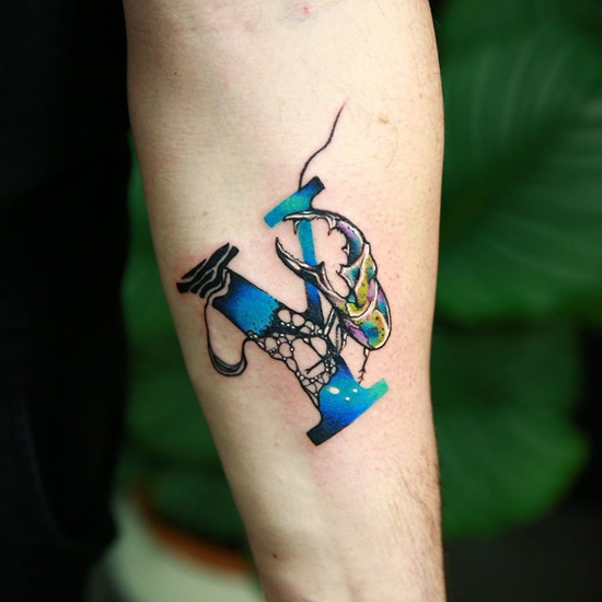 Colorful Y Letter Tattoo Design