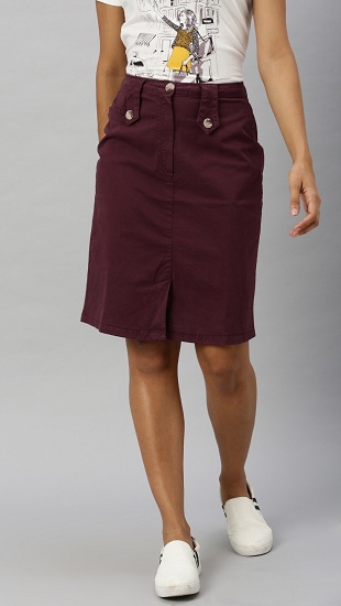 Cotton Burgundy Pencil Skirt