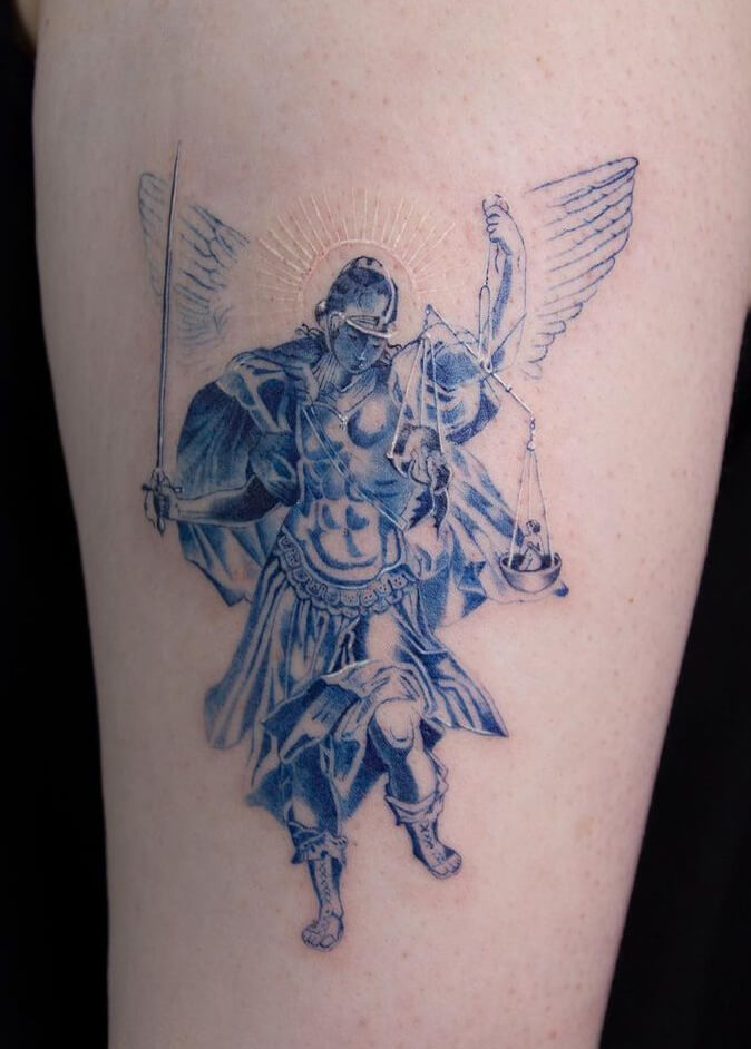 Angel Wings And Sword Tattoo On Back Body