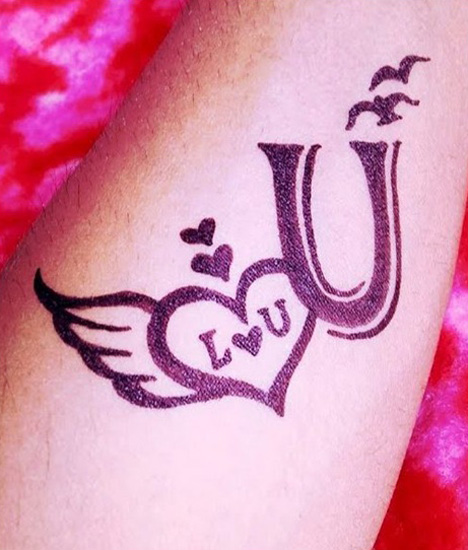 Lovely U Letter Tattoo With Heart