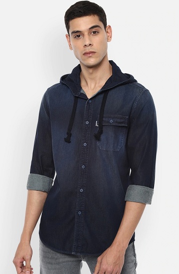 Men's Louis Philippe Jeans Hooded Shirt