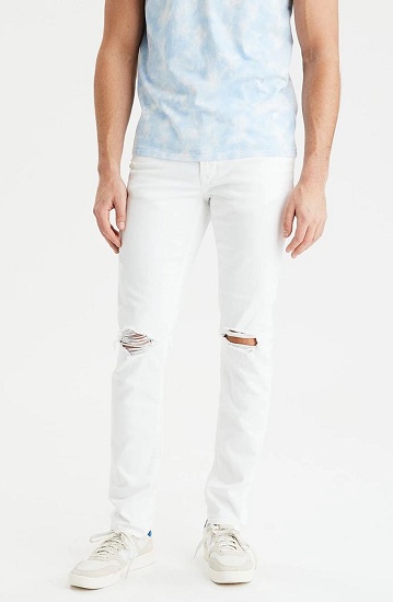 Mid Rise White Distressed Jeans