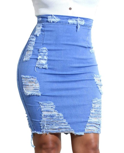 32-34 (xl), 36-38 (xxl) Denim Blue Cotton Denim Skirt