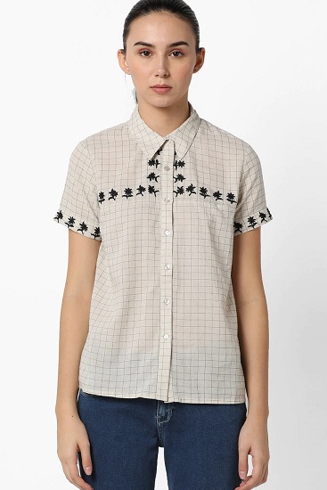 Short Sleeve Check Shirt With Embroidery