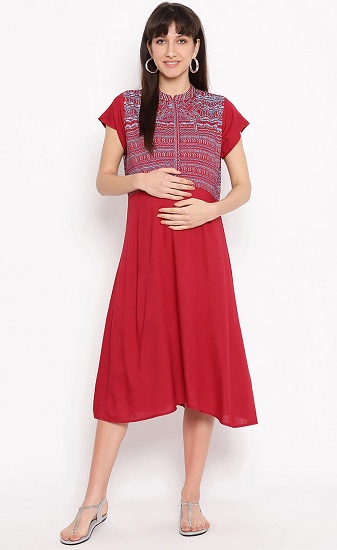 Short Sleeve Embroidered Maternity Dress