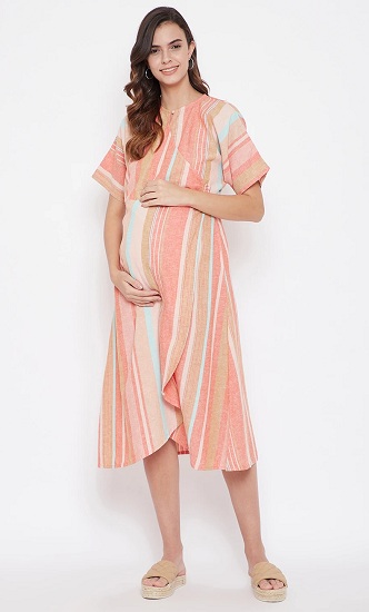 Striped Maternity Linen Dress