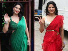 10 Hot Pics of Sunny Leone in Red and Blue Sarees