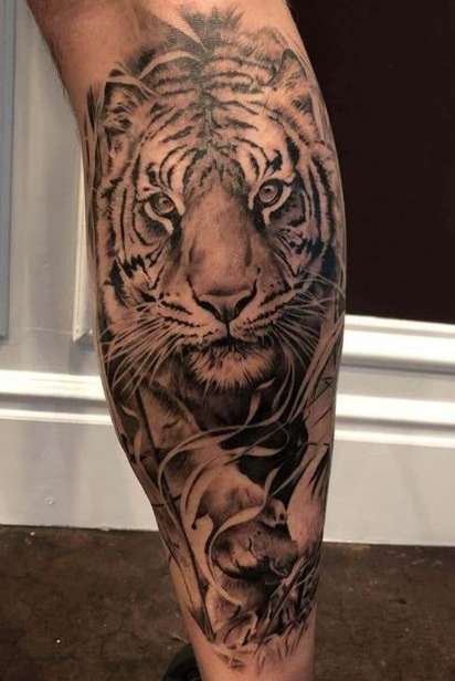 Tiger Tattoo On Calf