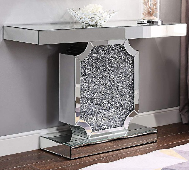 Venetian Image Diamond Surfaced Mirrored Console Table