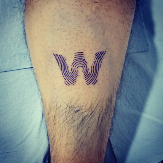 W Letter Tattoo Design With Whirlpool Effect