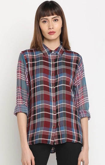 Hollister Checked Blouse blue-white check pattern casual look Fashion Blouses Checked Blouses 