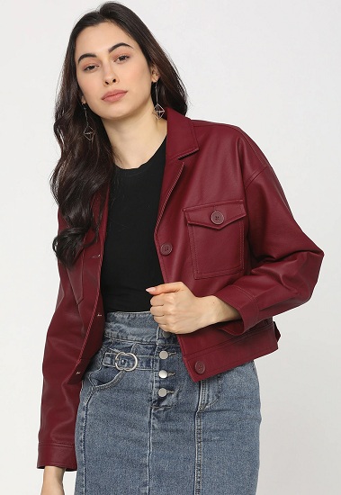 Women's Burgundy Leather Jacket