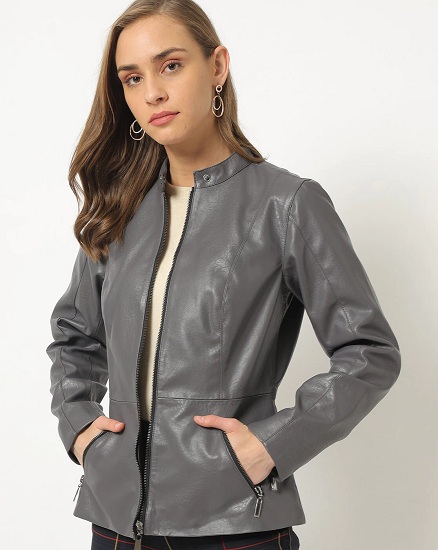 Women's Grey Leather Jacket