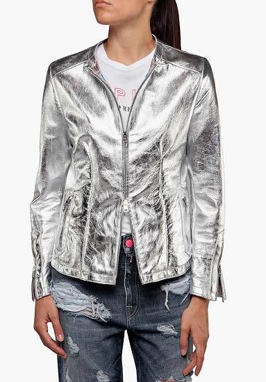Women's Silver Leather Jacket