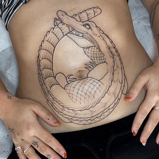 Alligator Tattoo On Belly
