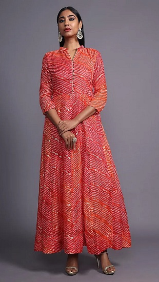 Bandhani Long Silk Dress