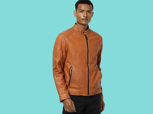 Casual Brown Paneled Leather Jacket For Men