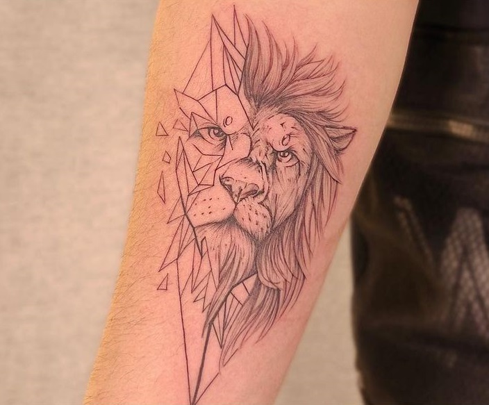 Geometric Lion Elegance Forearm Tattoo