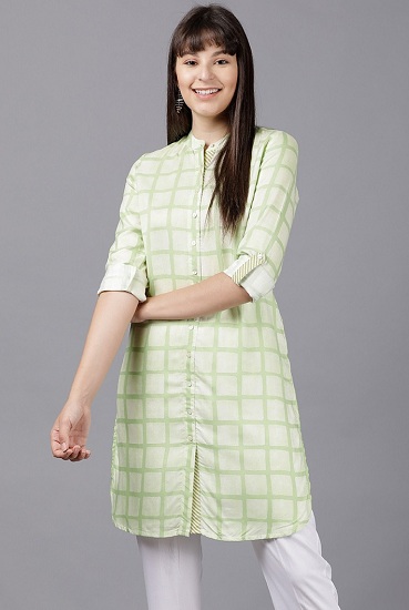 Green Checked Tunic Top