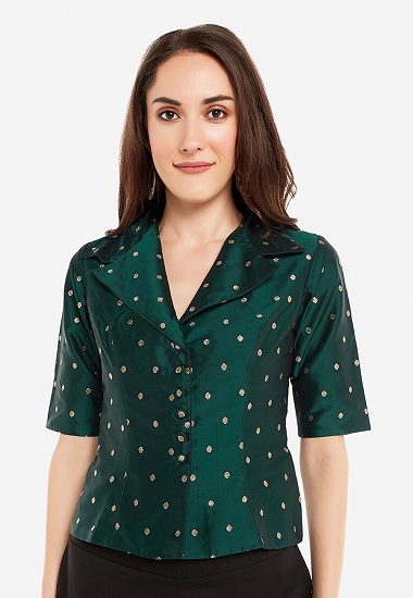 Green Silk Short Sleeve Top