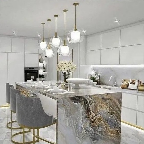 Grey, White and Gold Kitchen