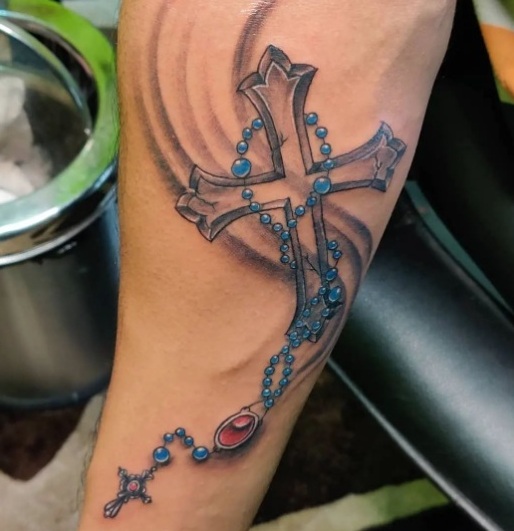 Jesus Cross Tattoo With Rosary