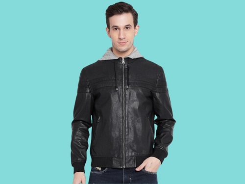Justanned Black Leather Jacket With Hood
