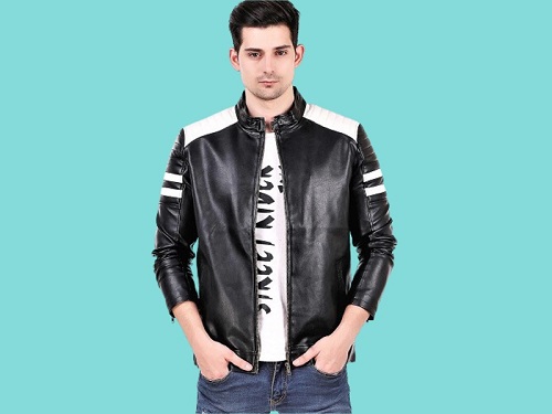 Men’s Black And White Striped Leather Jacket