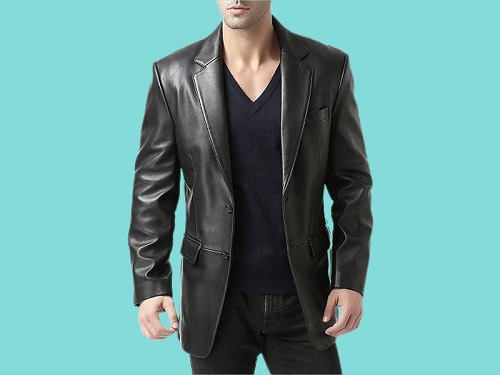 Men’s Lapel Collar Black Formal Leather Jacket