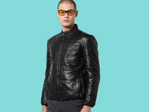 Men’s Padded And Quilted Leather Biker Jacket