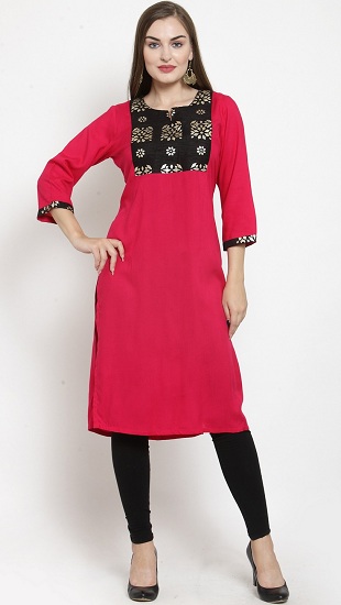 Buy Ethnic Solid Black long Kurta With Blue and Rani Colour combination at  Amazonin