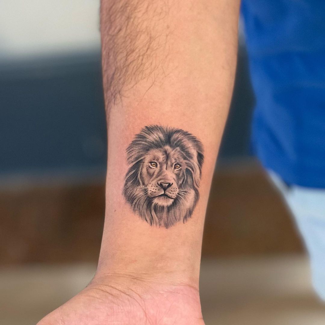 Realistic Lion Ankle Tattoo