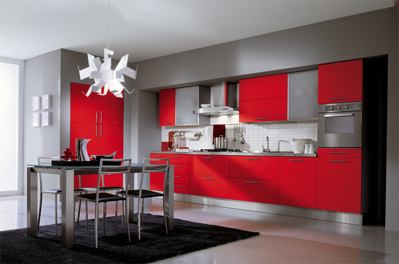 Red, White and Grey Silver Kitchen