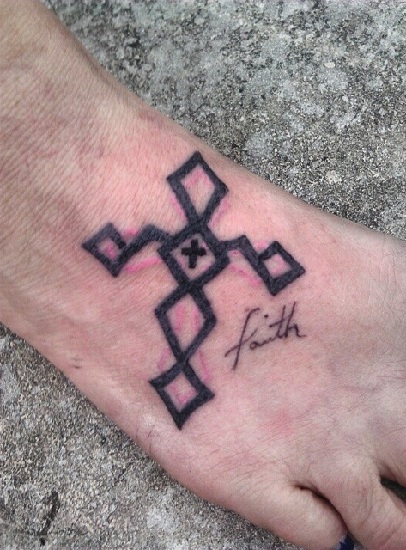Small Tribal Cross Tattoos On The Feet