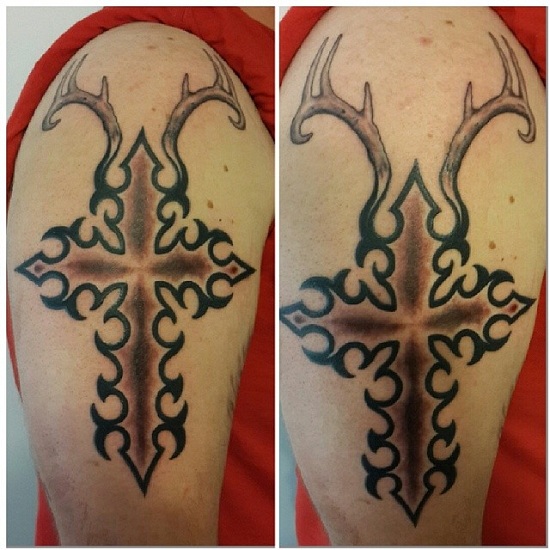 Tribal Cross Shoulder Tattoo