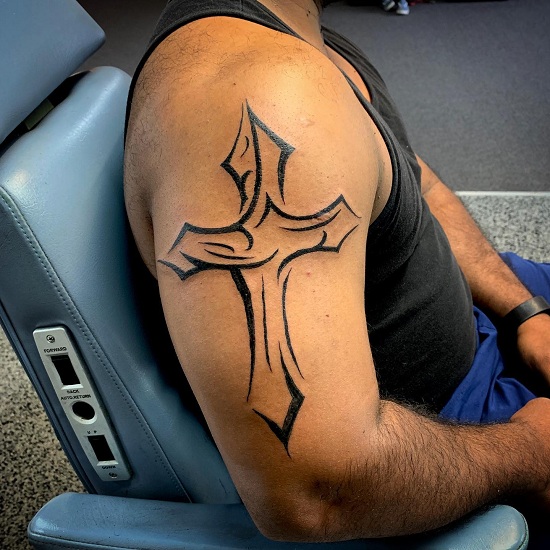 Tribal Cross Sleeve Tattoos
