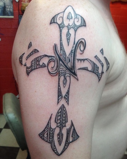 Unique Cross With Tribal Tattoo Designs
