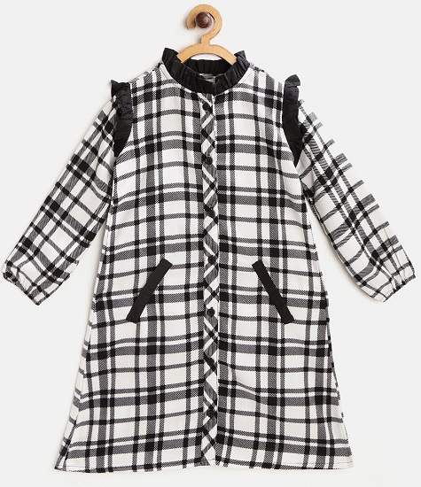 White Checked Puff Sleeve Dress