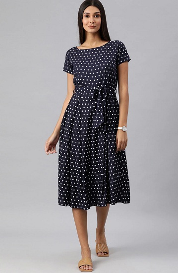 Polka Dot Fit And Flare Knee Length Dress