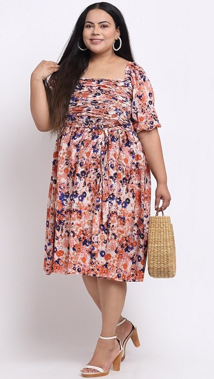 Square Neck Plus Size Fit And Flare Dress