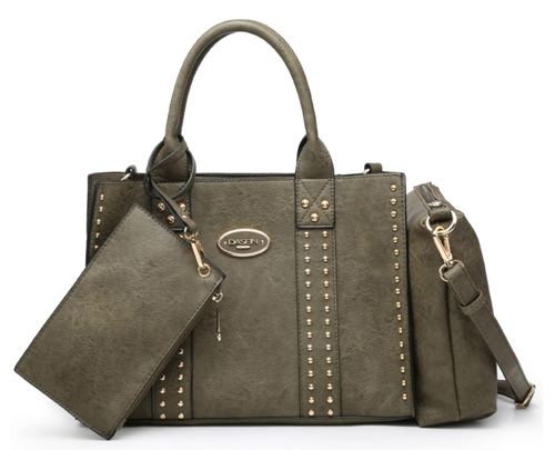 Studded Suede Designer Satchel Handbag