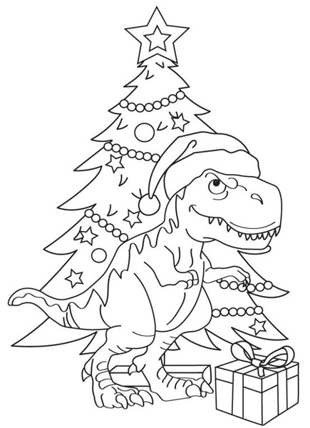 Christmas Dinosaur Coloring Page