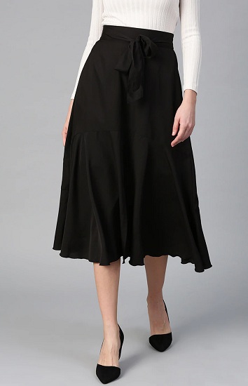 High Waisted Flare Midi Skirt